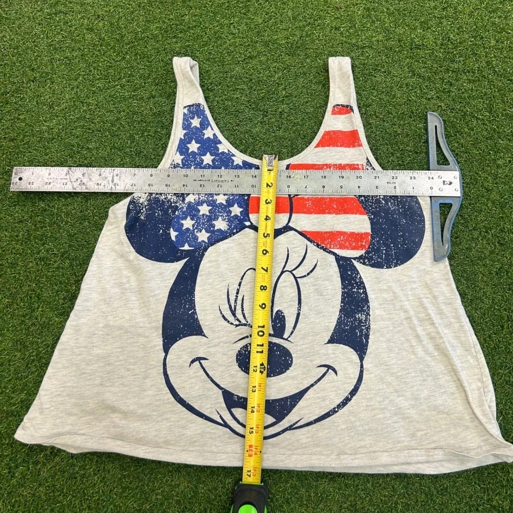 Disney Minnie Mouse Americana Patriotic Stars Stripes Tank Top Gray Large